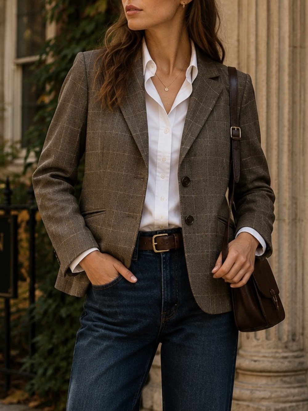 Brown Plaid Blazer Dark Academia Heritage Preppy Tailored Jacket Size 4